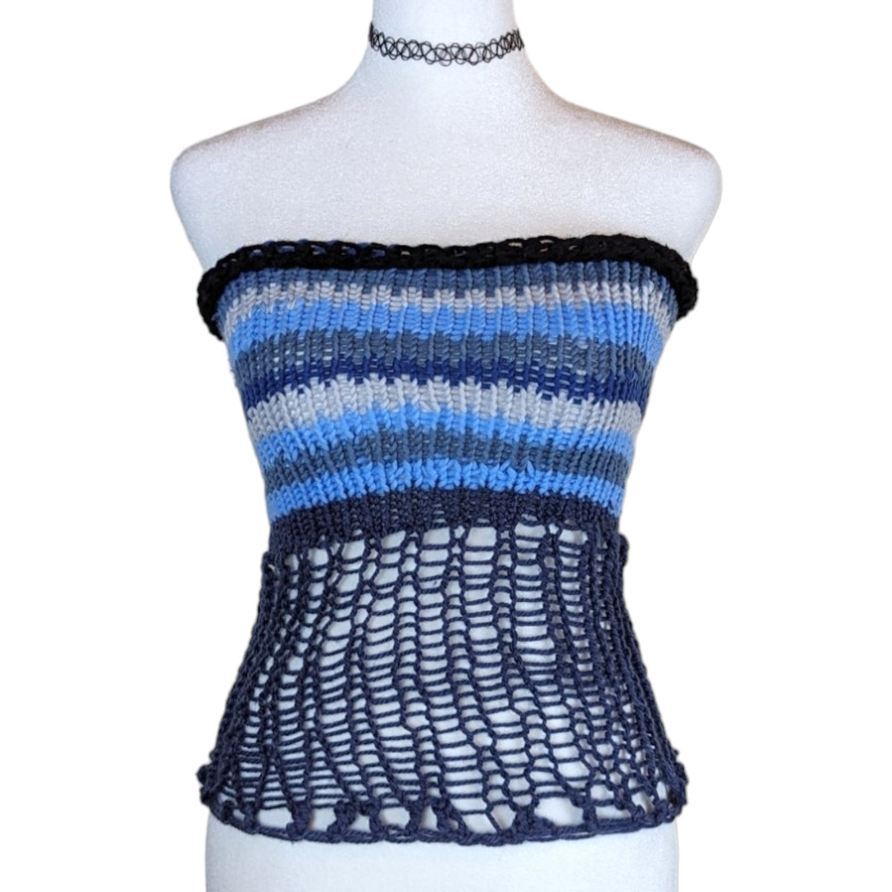 Handmade Blue Waves Mermaid Knit Tube Top S